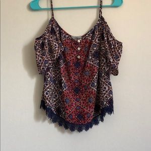 Vibrant floral cold shoulder top